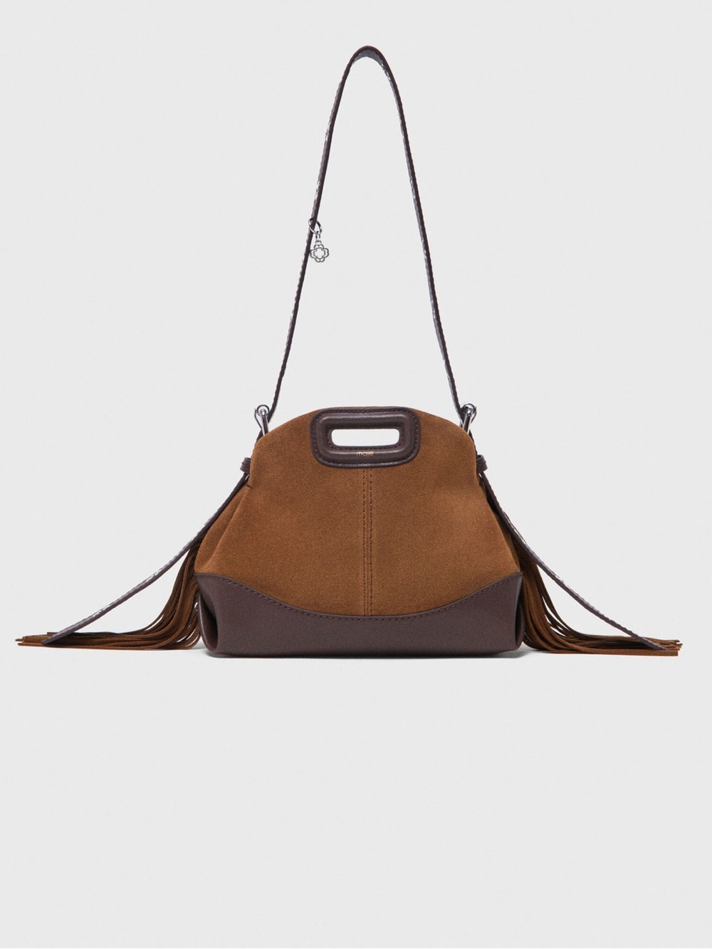 Maje Two-Tone Brown Suede & Leather Fringe Crossbody Bag